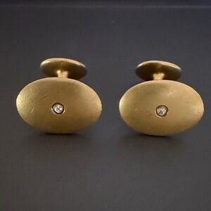 Diamond Antique / Edwardian Gold Oval Cufflinks (diamond is jeweler verified)